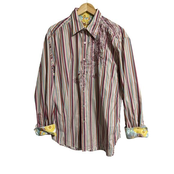 Robert Graham Striped Embroidered Button Down Contrast XL - Picture 2 of 8